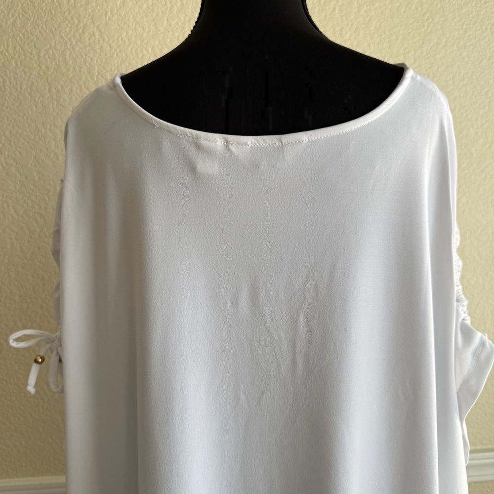 Susan Graver 5X Plus Size Black White Floral Tunic Top Stretch Comfort Blouse - Picture 8 of 13